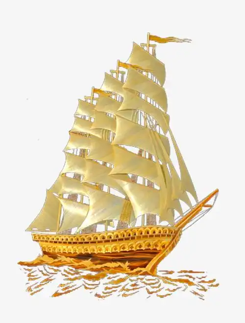 一帆风顺金色帆船免抠图png透明