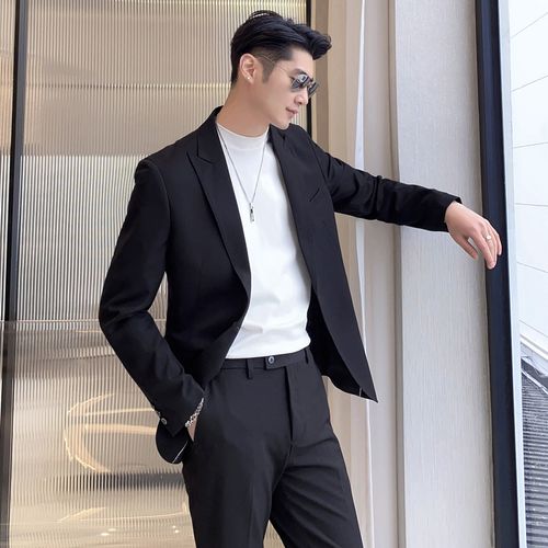 西服男外套韩国英伦风休闲墨绿色小西西装潮流修身西服