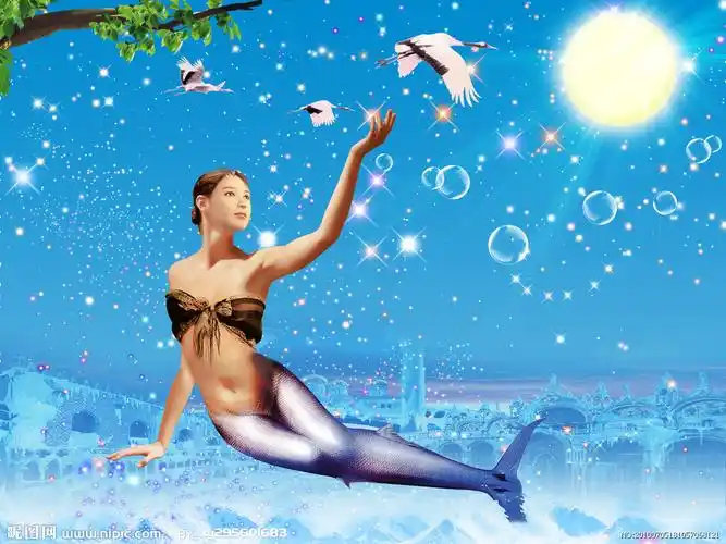 美人鱼 树 泡泡 月亮图片