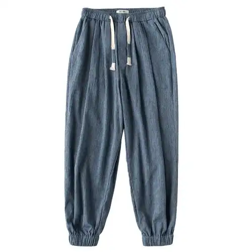 亚麻休闲裤男夏季宽松运动裤束脚裤棉麻裤男九分裤哈伦裤薄款裤子