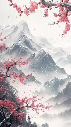 梅花山水水墨画