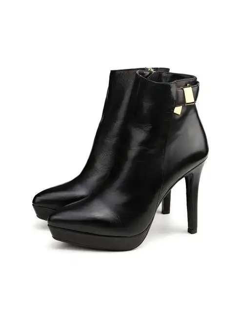 意大利进口女款黑色简约斯文超高跟短靴