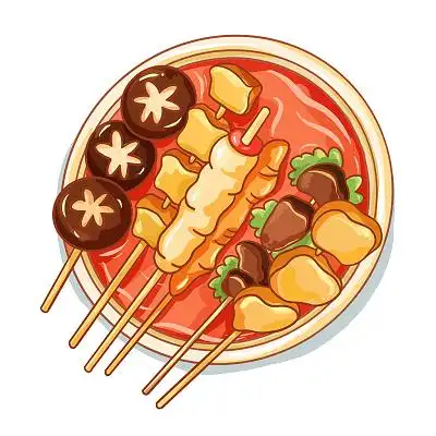 烧烤串串香肉串丸子组合插画素材