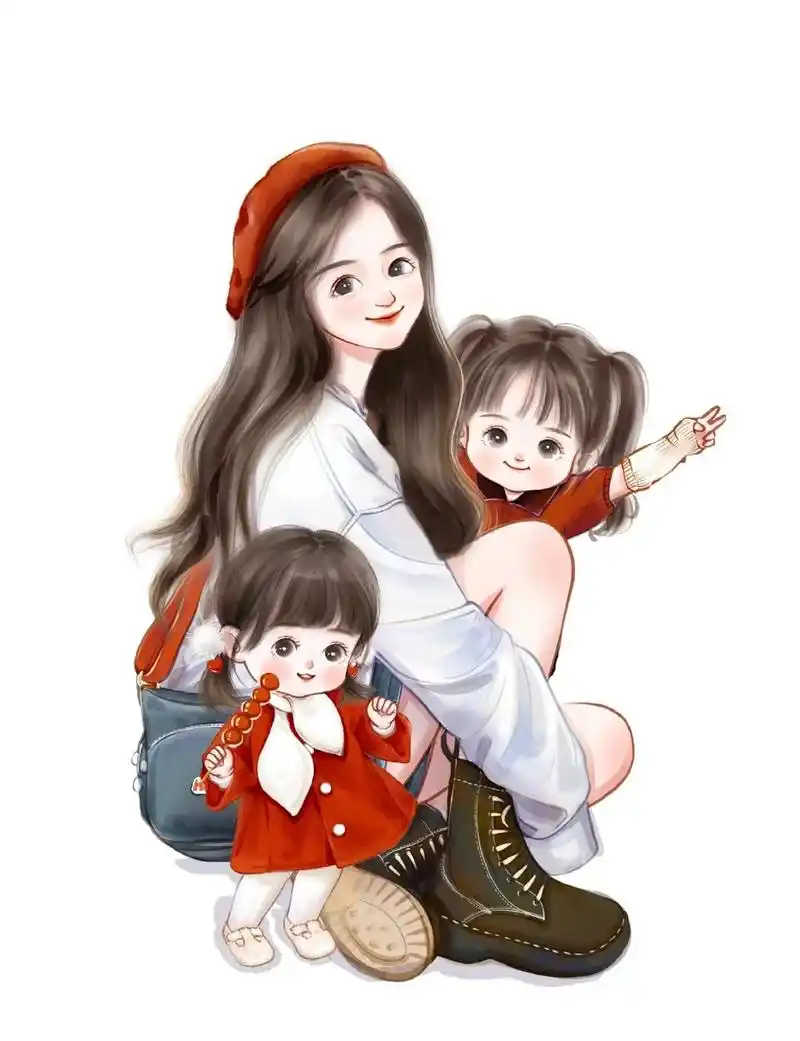 真好"(一家四口两个女儿) #亲子头像 #一家四口头像 #全家福卡通头像