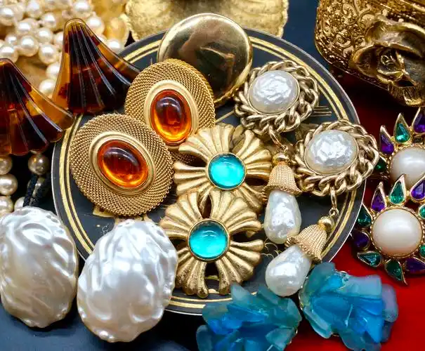 vintage美国古董首饰复古宫廷彩宝耳环耳钉水晶耳钉