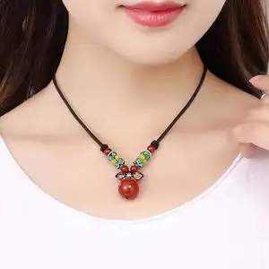 民族风脖子装饰品原创设计锁骨链女短款百搭时尚玛瑙项链个性吊坠