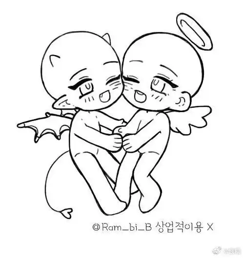 q版双人互动模板线稿绘画参考  #最近画了什么##板绘