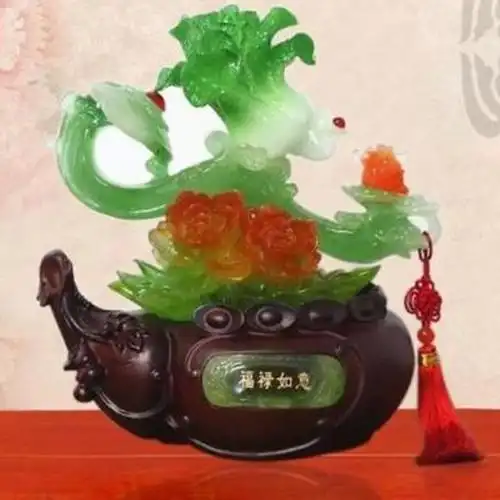 运缘阁【福禄如意】旺福旺财葫芦白菜摆件