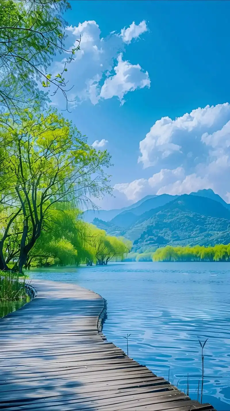 初夏的阳光洒在湖面上,轻柔的波纹在水面上荡漾