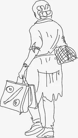 矢量手绘速写人物侧身行走动作