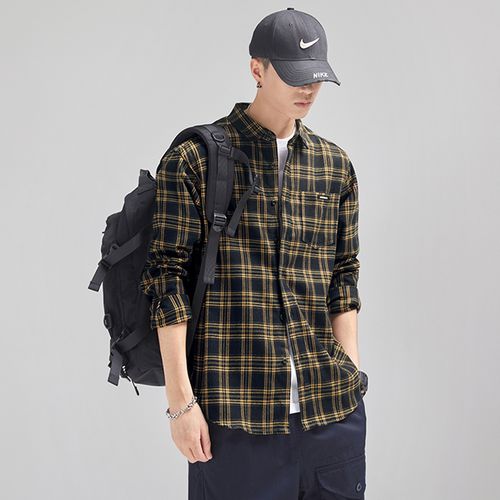 modi nick/摩帝尼克复古水洗男士衬衫重磅磨毛面料男士格子衬衫