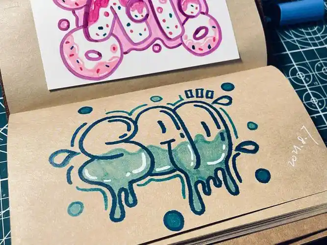 涂鸦|字母涂鸦|马克笔|含步骤线稿