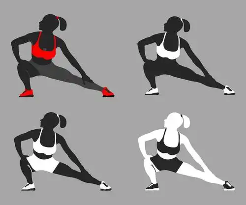 4款黑白红色风格正在做拉伸动作的健身女孩图片免抠素材