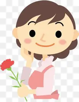 母亲节彩色手绘卡通手拿鲜花的妈妈