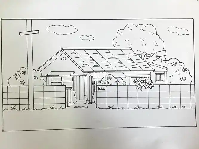 黑白简笔画樱桃小丸子的家