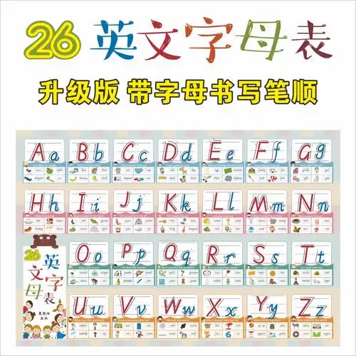 京选优品英语英文26个英文字母书写表手写表国际音标英语字母挂图海报