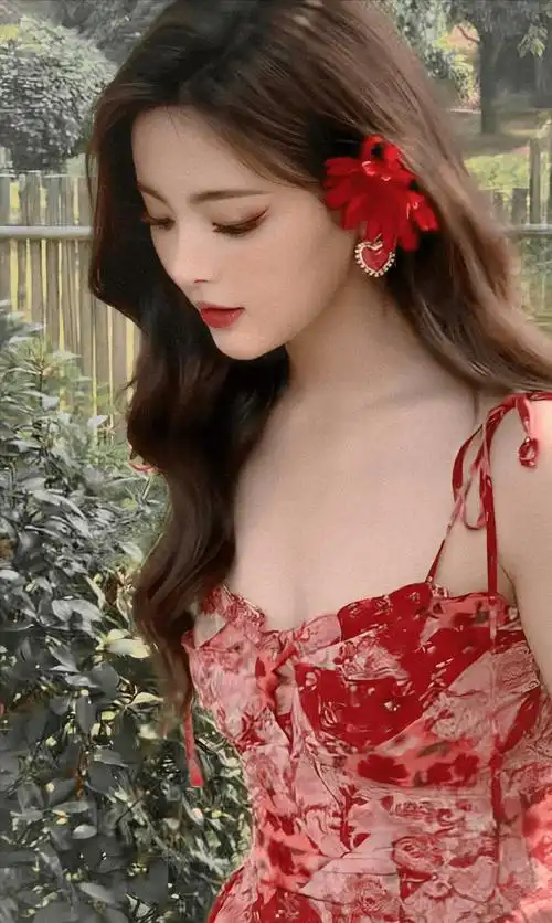 杨超越红色碎花吊带裙秀苗条身姿,可盐可甜真吸睛_裙子_气质_时尚