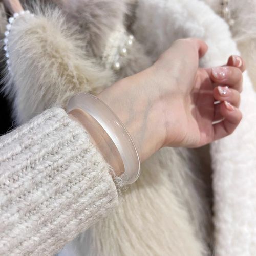 天然高冰冰透白月光水沫玉手镯女款轻奢冰种翡翠色白冰玉石手镯子