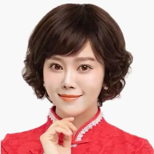 假发短发卷发真发圆脸逼真时尚头套中年人中老年其它假发