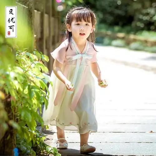汉服女童夏装宝宝仙气襦裙小女孩中国风连衣裙古装改良旗袍唐装