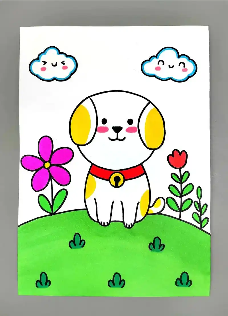 小狗简笔画!超简单的小狗创意绘画来啦!一看就会,呆萌可爱的小 - 抖音