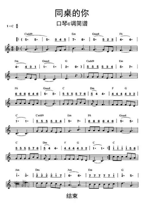 同桌的你口琴c调简谱乐谱