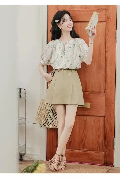 现货实拍不低于89夏季新款百搭a字裙百褶裙短裙高腰半身裙配腰… - 17