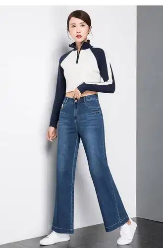 女装 女士牛仔裤 > 施悦名 阔腿牛仔裤女2019春秋季新款高腰复古宽松