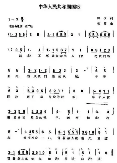 谁能告诉我国歌歌谱啊!急!