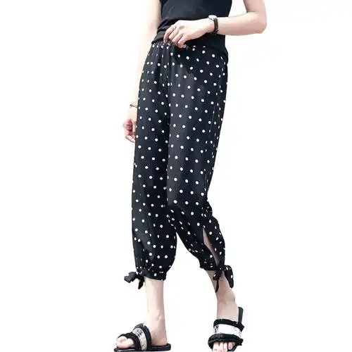 灯笼裤女宽松大码夏季女裤显瘦雪纺波点阔腿百搭薄款休闲七分裤子