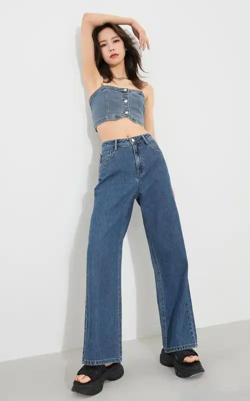 only2021夏季新款时尚设计感低腰长款阔腿牛仔裤女121332029 j04 复古