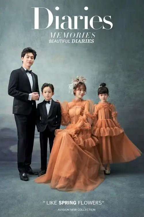 新款写真拍照艺术全家福四口韩版一家服装摄影亲子装