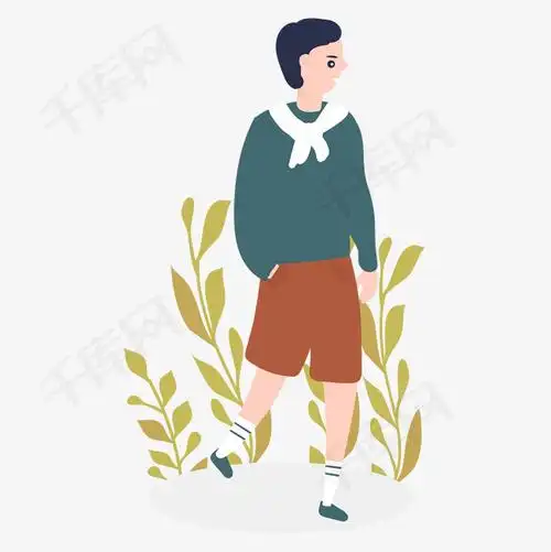 卡通插画风走路的男生