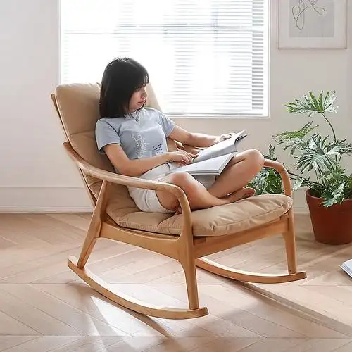 躺椅汉哲实木摇椅大人北欧阳台家用休闲椅卧室折叠椅