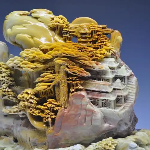 青田石雕摆件山水《迎客松》精品收藏