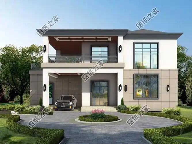 图纸介绍:独栋现代简约风格别墅外观图