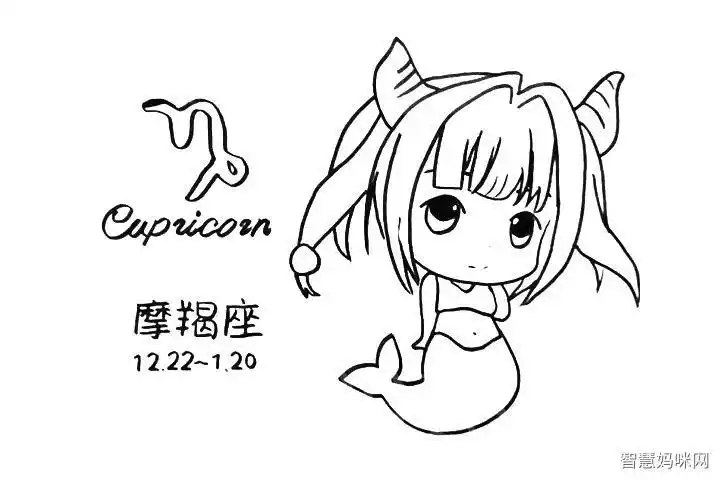 摩羯座摩羯座简笔画 手绘 线稿 700988 竖版 竖屏十二星座q版少女图