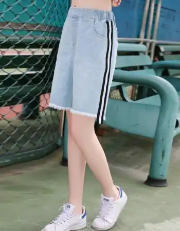 梵藜初中学生夏装五分裤女2018新款高中生直筒裤韩版少女宽松牛仔短裤