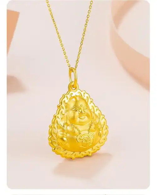 周六福黄金吊坠男女款足金弥勒笑佛挂件颈饰计价52g