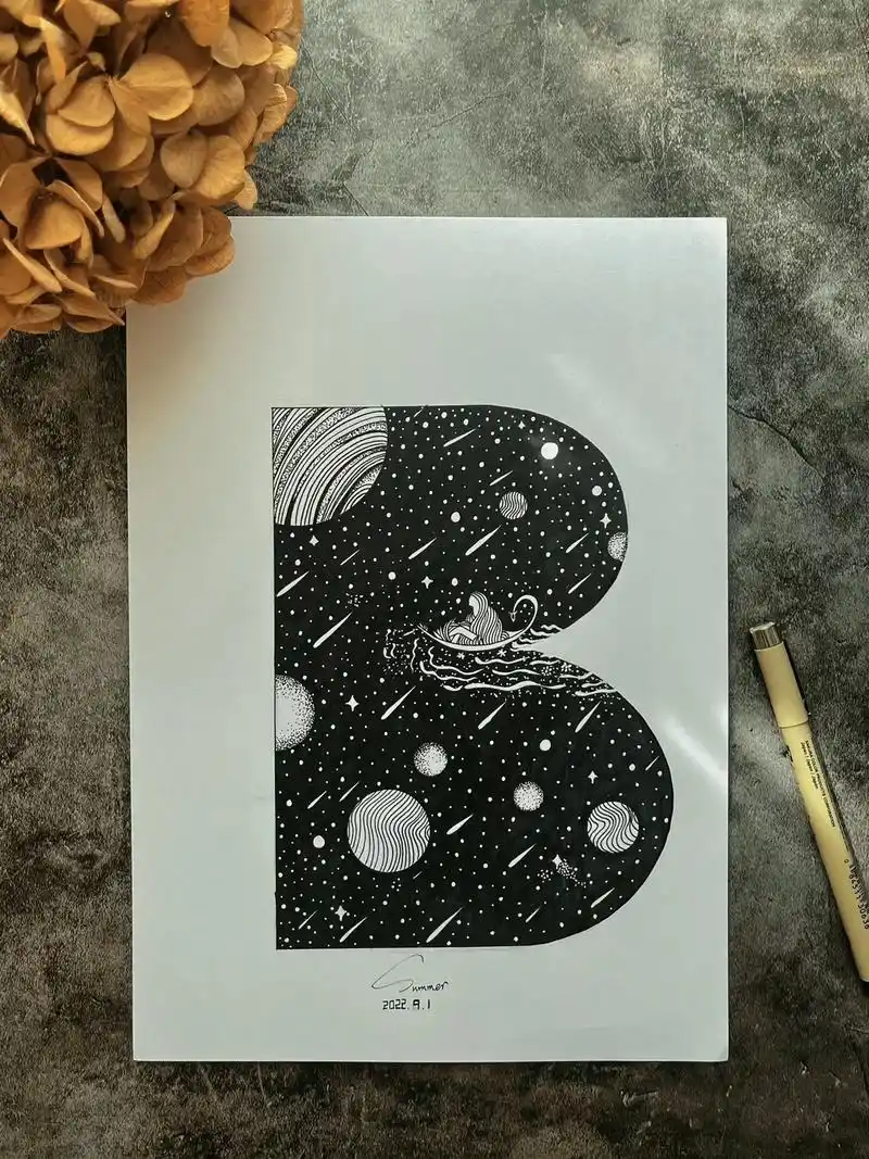 创意黑白画字母b.#画一个故事 #治愈插画 #手绘故事 - 抖音