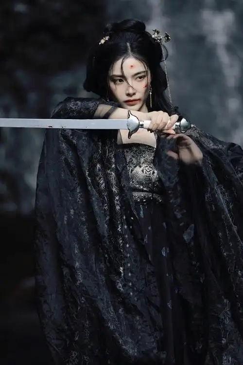 许佳琪七夕战损古风大片来啦黑衣执剑kiki快把古装焊在身上