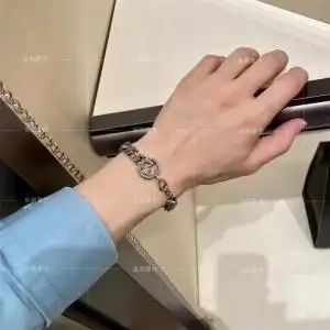 新款代购gucci手链古驰纯银男士古巴链古奇双g做旧正品情侣手镯女