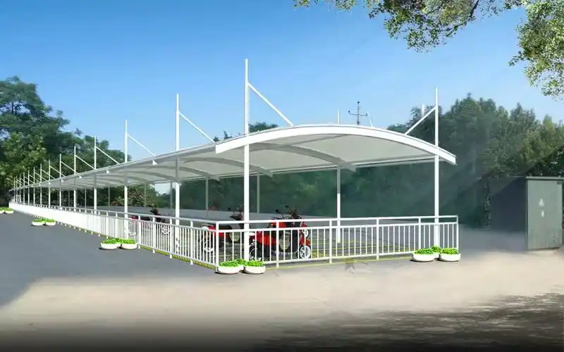 膜结构车棚图片大全|各种样式张拉膜结构车棚图片效果图展示