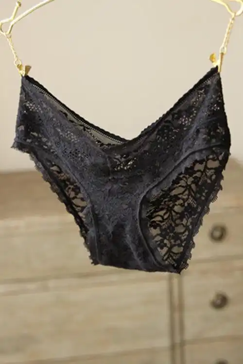欧美蕾丝面料网纱镂空低腰性感女士内裤夏季透明舒适黑色三角裤
