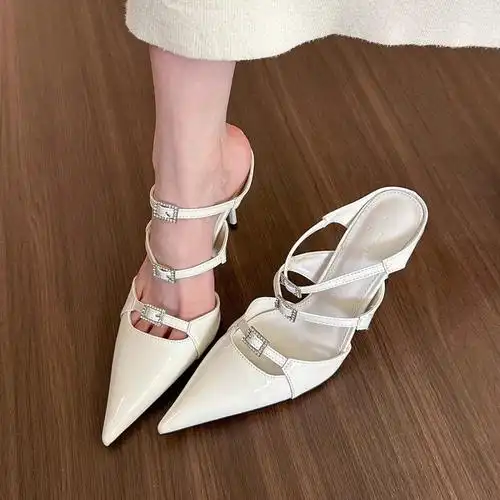 白色尖头高跟鞋春夏新款水钻一字细跟凉拖包邮-阿里巴巴