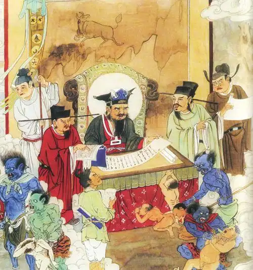 台湾画家江逸子画作《地狱变相图》局部之《十殿阎罗》