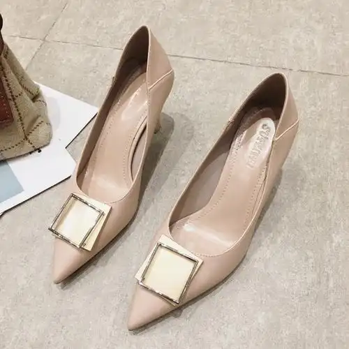 901-28磨砂时尚百搭高跟鞋少女尖头细跟浅口2020新款春夏季单鞋子