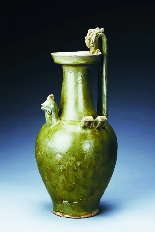 青釉龙柄鸡首壶