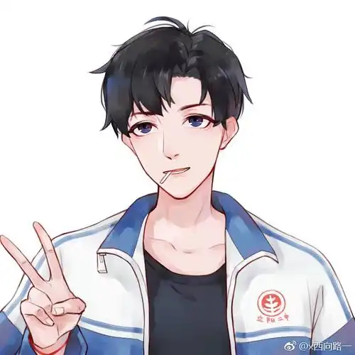 二次元,男头,少年,校服东楼贺朝,西楼谢俞. 神仙画画啊,蓝色校