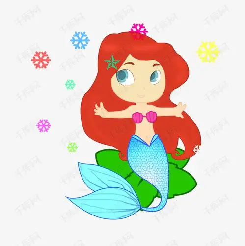 卷发美人鱼公主岸上看雪png